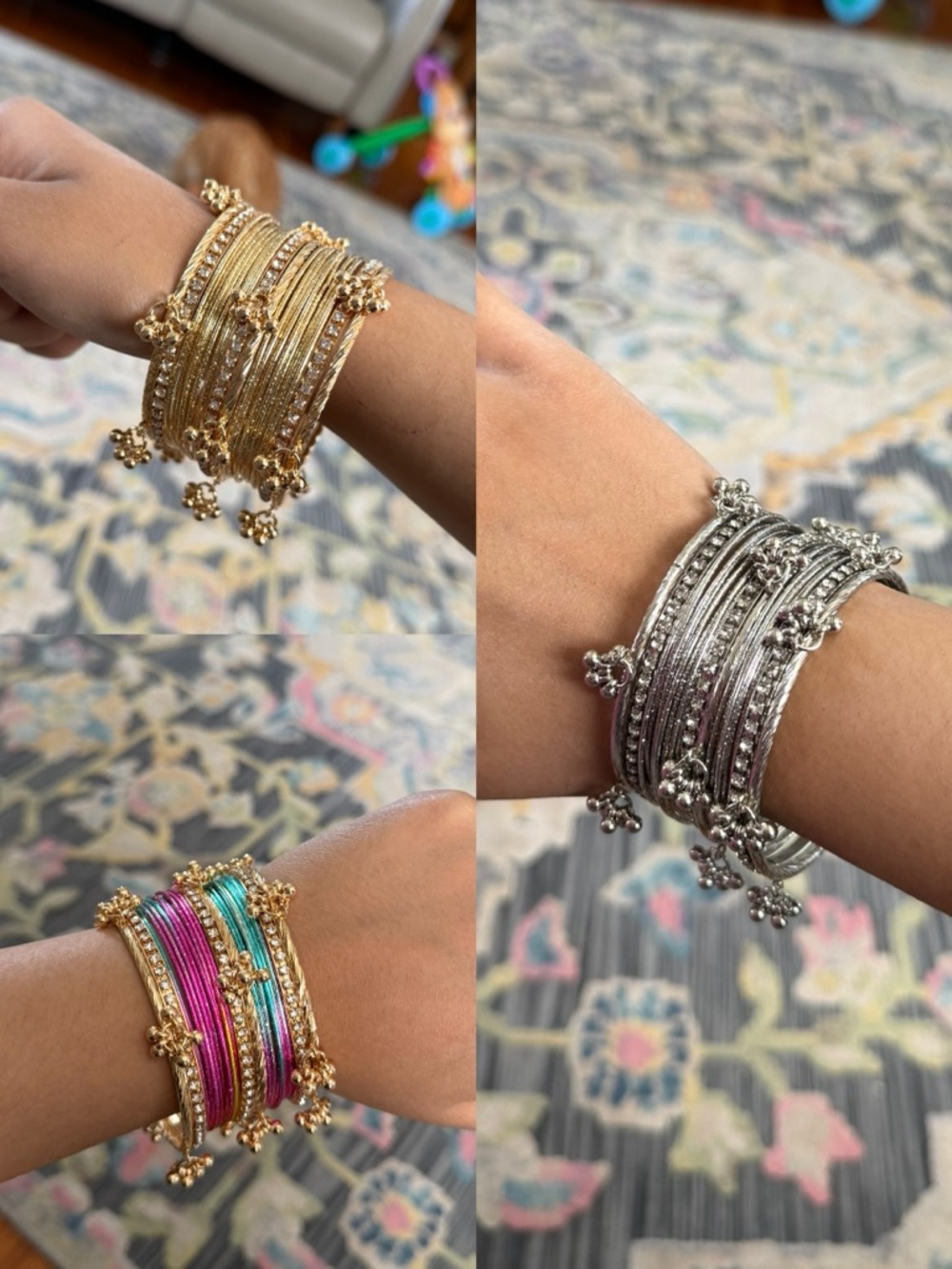 Traditional Gold, Silver, Multicolor Kashmiri Bangles